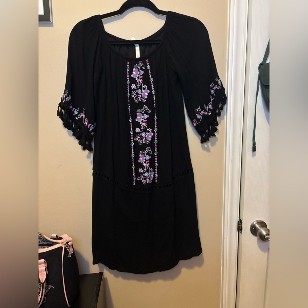 Xhilaration Black Dress with Embroidery & Tassels - Picture 1 of 4